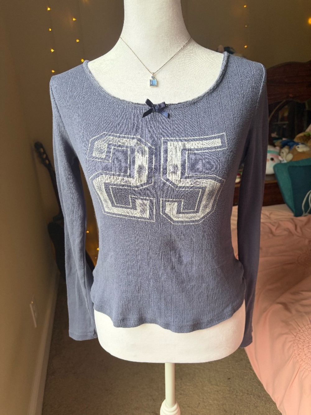 The absolute cutest slate blue / grey long sleeve graphic tee from Aeropostale!